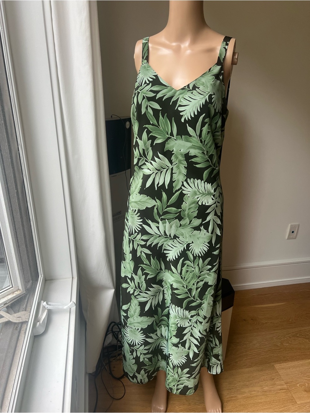 Northern Reflections Black Maxi Dress with Green Leaf Print
